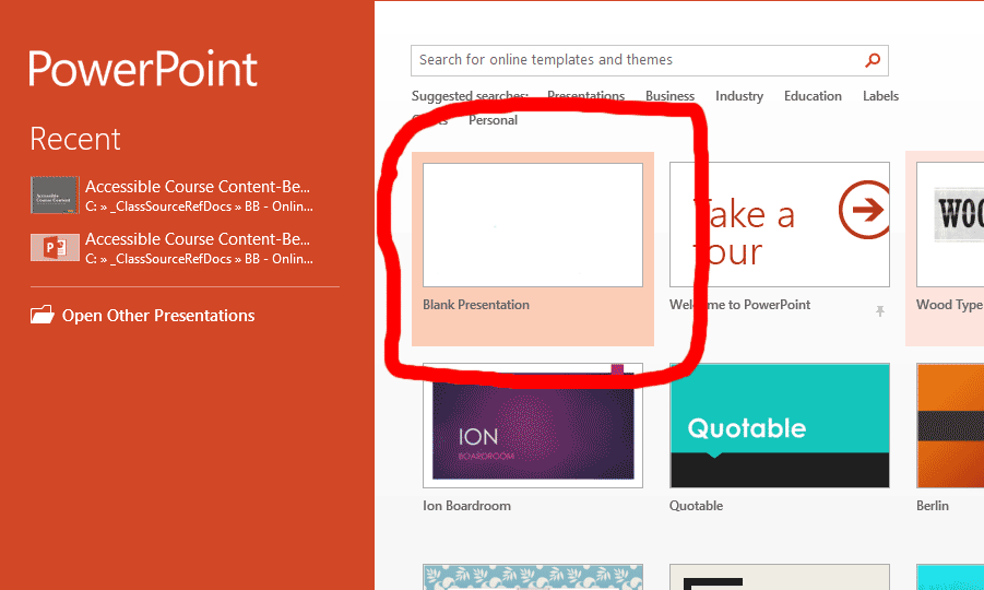 Start PowerPoint with blank