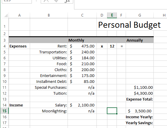 Starting given values