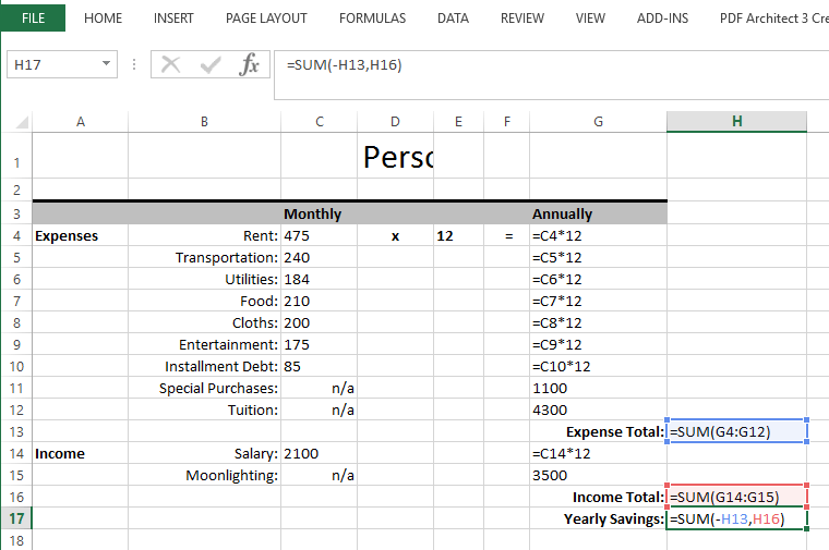 worksheet formulas